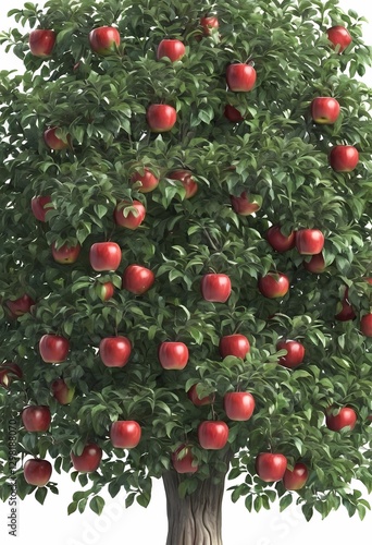 Isolated Apple Tree with Red Apples on White Background - Detailed High-Quality Fruit Tree
