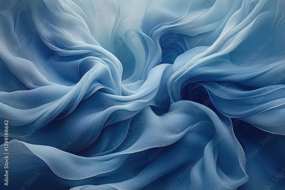 Obraz premium Flowing blue fabric creating a serene and abstract composition, evoking calmness and tranquility