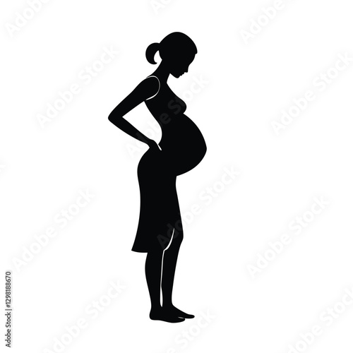 Elegant expectant mother standing with arched back and relaxed silhouette
