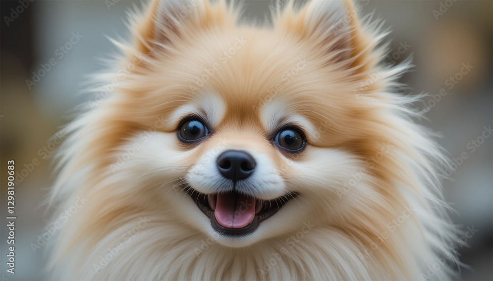 Fluffy Pomeranian Looking Happy with Blurred Background Fluffy Pomeranian Looking Happy with Blurred Background