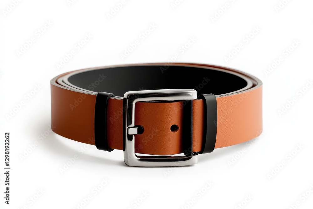 Stylish brown leather belt with a polished silver buckle on a white background