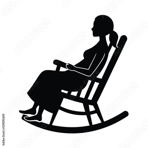 Calm future mom sitting in a rocking chair touching her belly