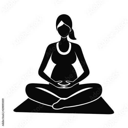 Serene future mother relaxing on yoga mat with peaceful expression