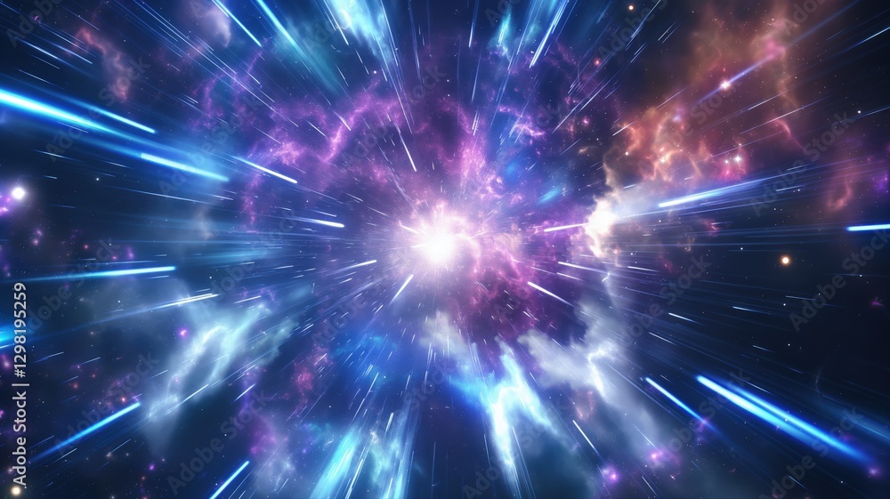 Colorful explosion in space with particles and dust Colorful explosion in space with particles and dust