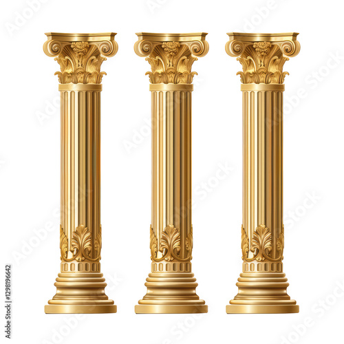 gold columns Classic antique pillars  on transparent background