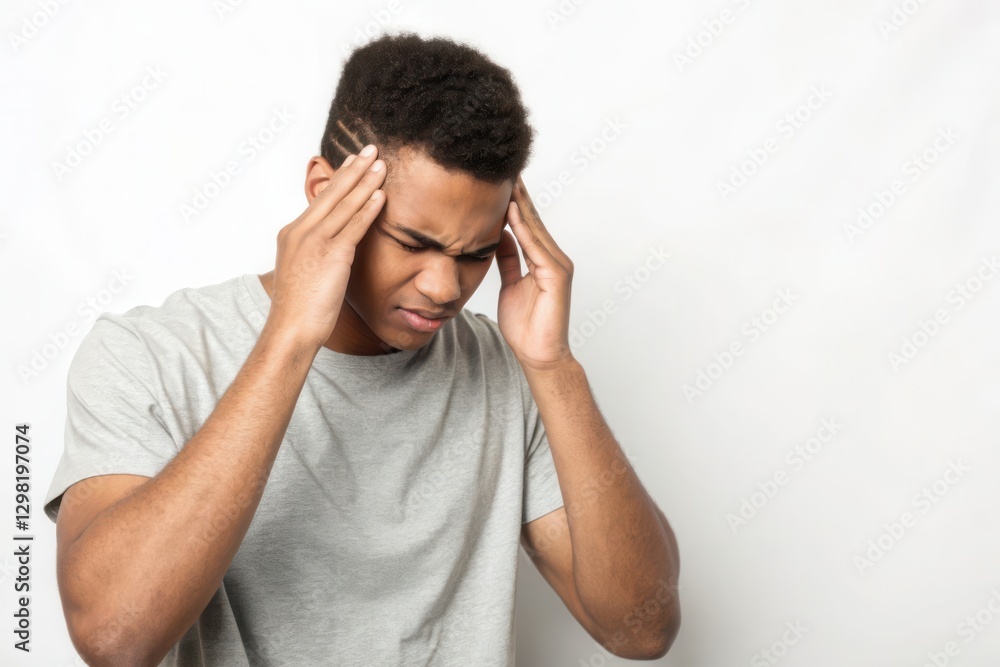 Young Man Struggling with Head Pain and Discomfort Expressing Distress and Vulnerability Young Man Struggling with Head Pain and Discomfort Expressing Distress and Vulnerability