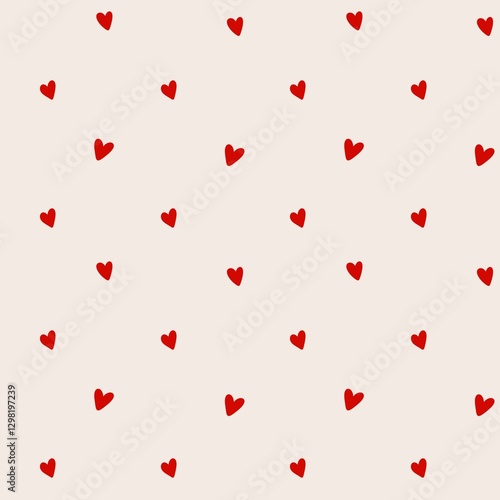 Romantic red hearts seamless pattern, cute simple background