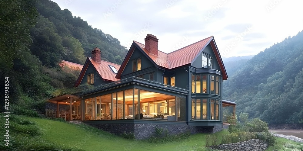 Fototapeta premium Mountainside House 3D Illustration