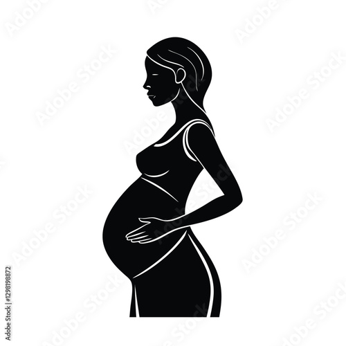Tender mother to be standing with arms lovingly around belly silhouette