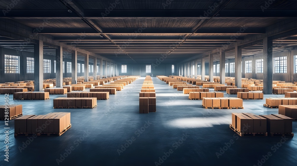 Large warehouse with cardboard boxes Large warehouse with cardboard boxes