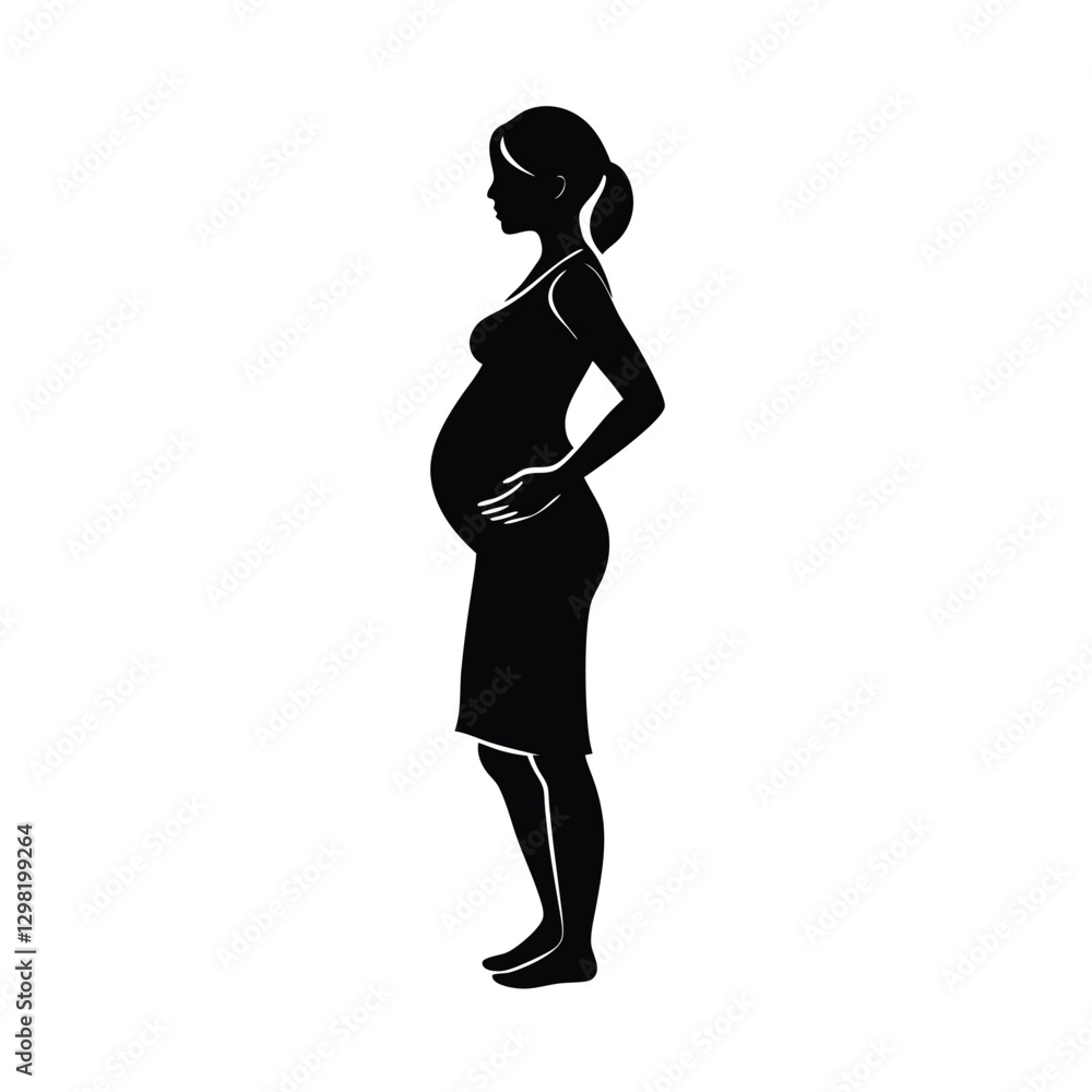 Elegant mother to be standing with arms gently around her belly Elegant mother to be standing with arms gently around her belly