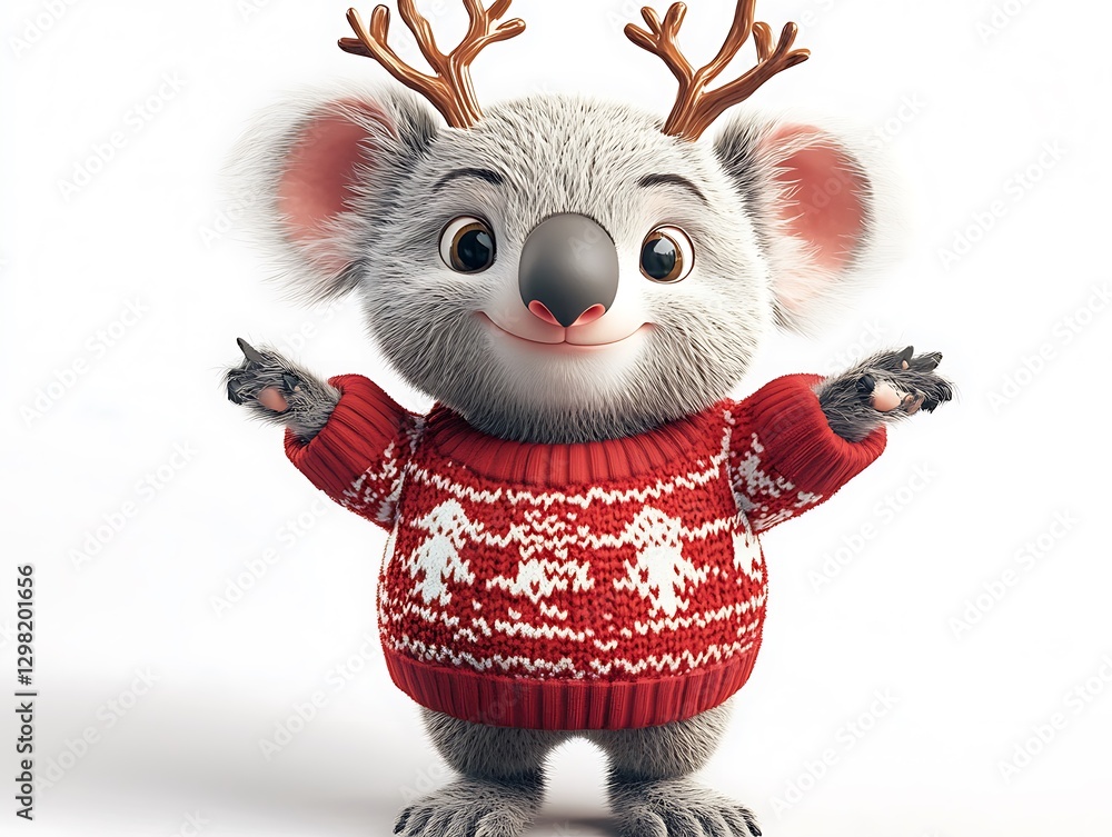 Joyful koala in festive sweater holiday spirit studio cute cheerful Joyful koala in festive sweater holiday spirit studio cute cheerful