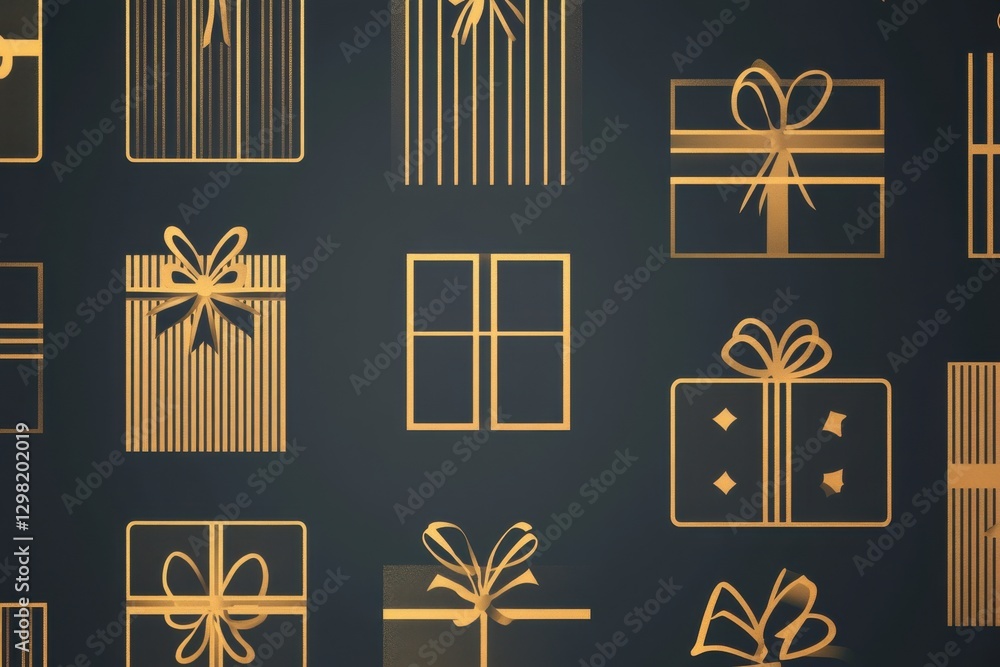 Elegant Gold Gift Boxes on Dark Background for Festive Occasions Elegant Gold Gift Boxes on Dark Background for Festive Occasions