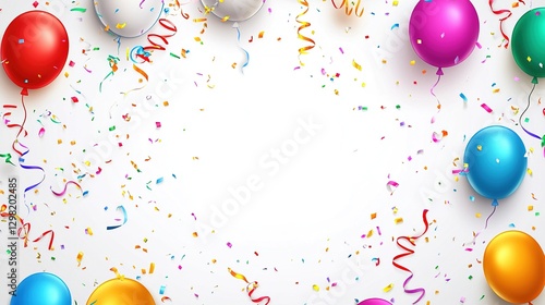 Happy birthday background with colorful balloons and confetti on a white background, illustration, lank space for text, a Happy Birthday celebration party banner template design. 