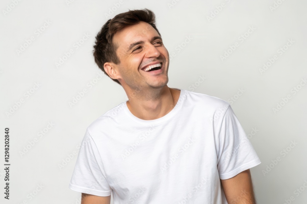 Joyful Young Man Laughing Against a Neutral Background: Capturing Happiness and Positivity Joyful Young Man Laughing Against a Neutral Background: Capturing Happiness and Positivity