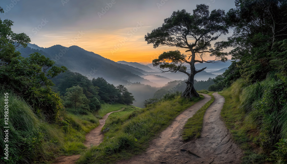 A Path Through the Mountains: A scenic view of a winding road leading into a breathtaking mountain landscape. This captivating photo captures the ethereal beauty of nature at its finest. A Path Through the Mountains: A scenic view of a winding road leading into a breathtaking mountain landscape. This captivating photo captures the ethereal beauty of nature at its finest.