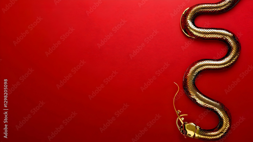 Obraz premium Golden Snake Illustration on Red