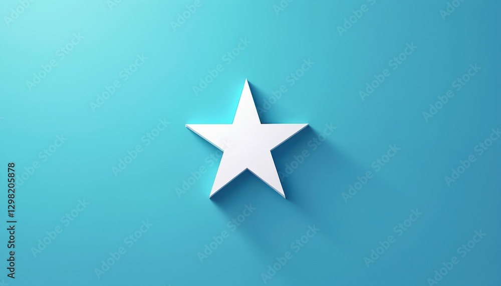 White star with long dark shadow on clean bright blue background. Design element, icon or symbol. Geometric shape, 3D render. Represents success, quality, rating, award and celebration. White star with long dark shadow on clean bright blue background. Design element, icon or symbol. Geometric shape, 3D render. Represents success, quality, rating, award and celebration.