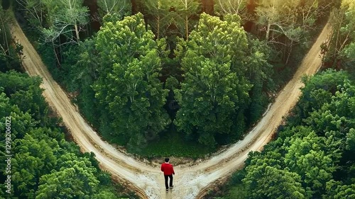 a man in front of two roads