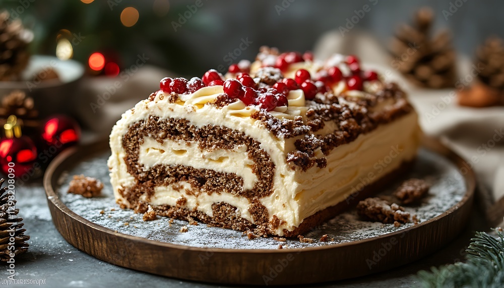 Festive Yule Log on Holiday Tray Festive Yule Log on Holiday Tray