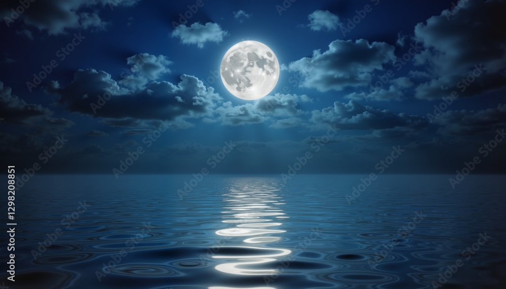 Full Moon Reflection on Ocean at Night for Fantasy and Meditation Posters Full Moon Reflection on Ocean at Night for Fantasy and Meditation Posters