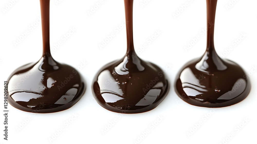 Melted chocolate pouring, white background Melted chocolate pouring, white background