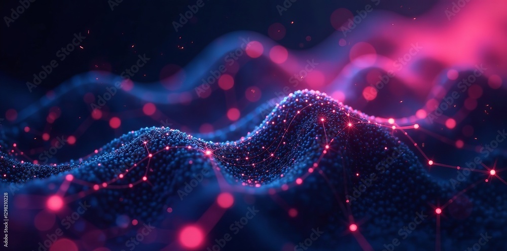 Abstract glowing nanotechnology grid in pink and blue colors on black background, colorful, technology Abstract glowing nanotechnology grid in pink and blue colors on black background, colorful, technology