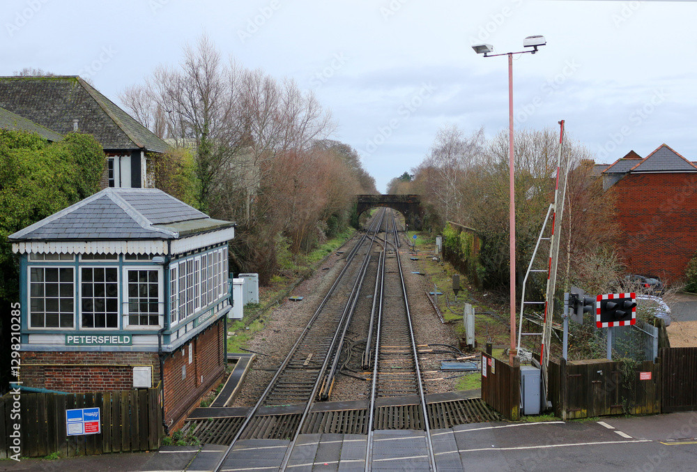 Petersfield Train Station Level Crossing and Signal Box. Looking Northbound. Petersfield Train Station Level Crossing and Signal Box. Looking Northbound.