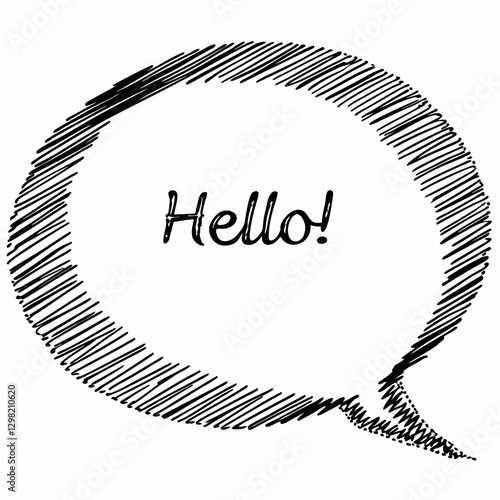 Friendly "Hello!" Speech Bubble with Hatched Lines, Welcoming Design. Concept: Greeting Cards, Social Media, Customer Service, welcome messages, social media engagement, greeting cards, communication 