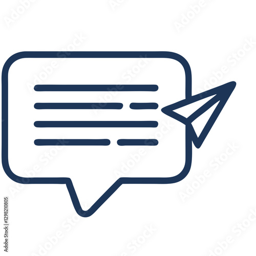 Sent Message
Speech bubble with paper airplane icon represents message delivery. Modern communication symbol in dark blue. Concept: Message Delivery, Email Marketing, Digital Communication