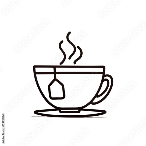 Minimalist teacup with steaming tea, outlined design on white background, vector illustration
