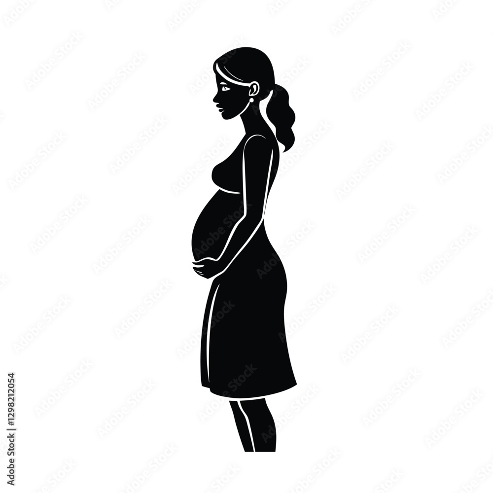 Elegant Mother To Be Silhouette Standing in a Side View Elegant Mother To Be Silhouette Standing in a Side View