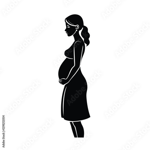 Elegant Mother To Be Silhouette Standing in a Side View