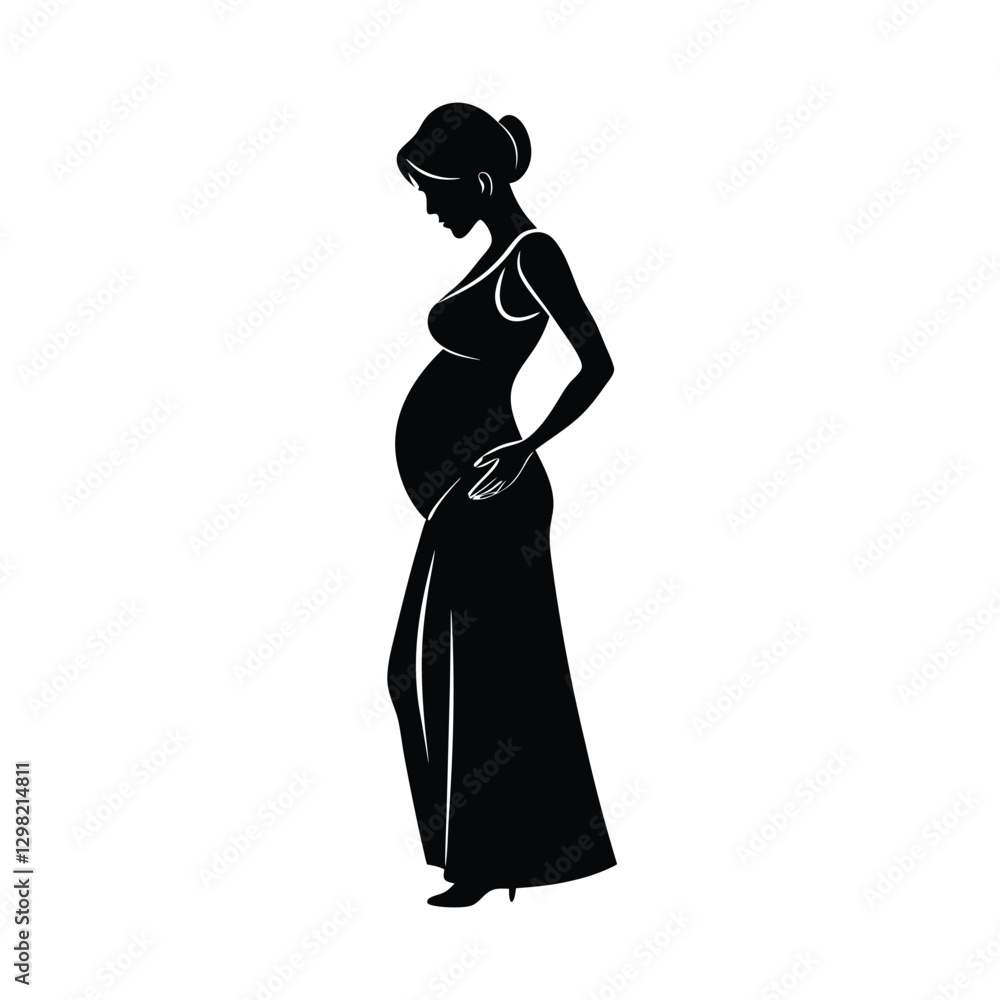 Stylish Maternity Silhouette of a Woman Admiring Her Belly Stylish Maternity Silhouette of a Woman Admiring Her Belly