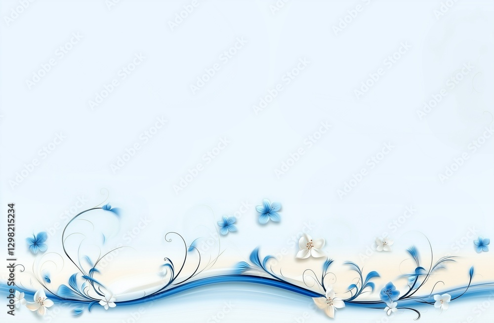 Decorative white flowers and water waves creating an artistic border Decorative white flowers and water waves creating an artistic border