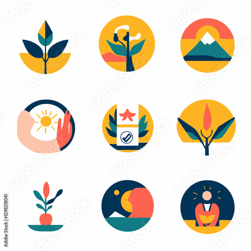 Geometric icons representing nature, growth, business and personal care