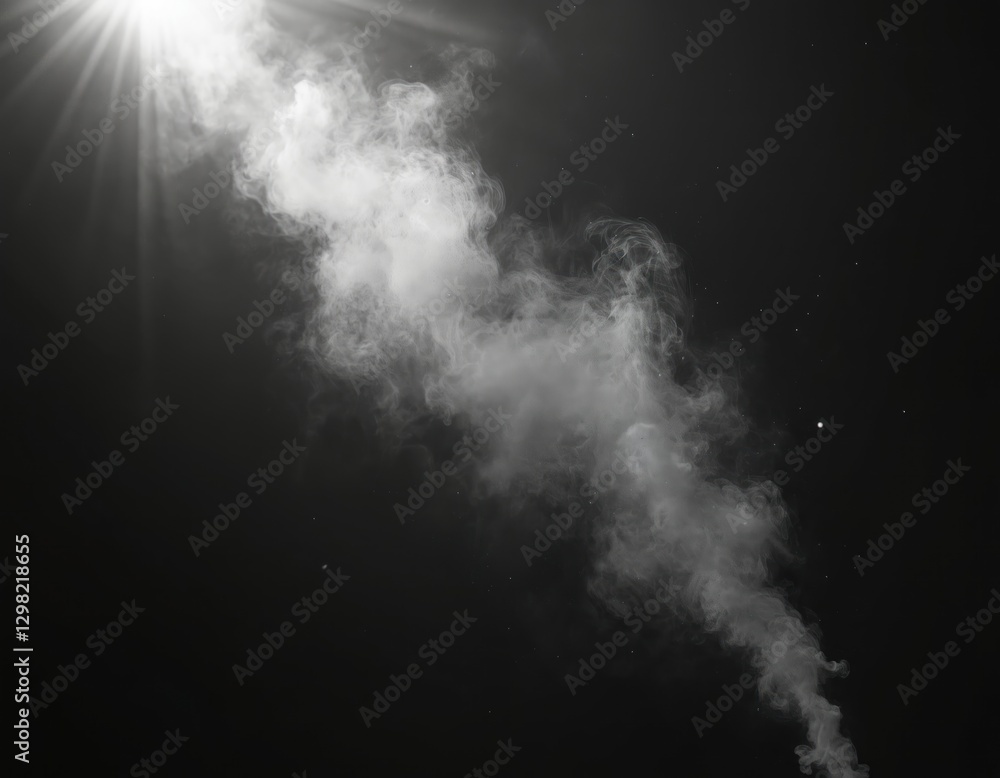 Fototapeta premium Fine mist of spray with liquid droplets against dark background. Steam of fog with fresh air aerosol. Beauty concept with nozzle motion of squashes trigger, fluid smell, scent and cloud.