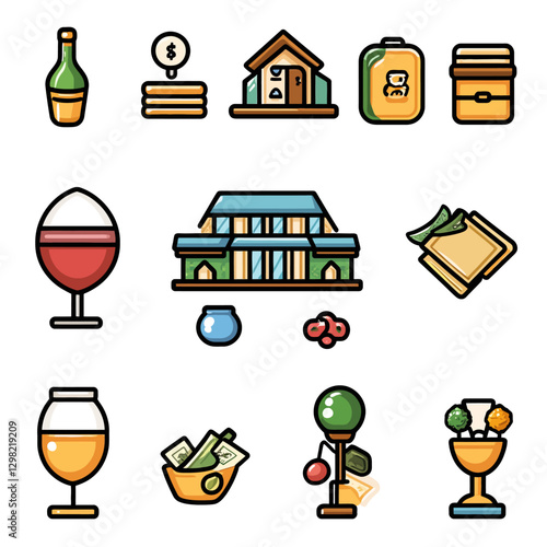 Financial Wellness Vector Icons: Building Wealth, Enjoying Life, Planning