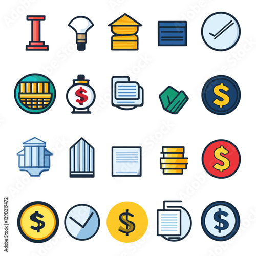 Finance Icons Collection: Banking, Savings, Investment, and Stock Market