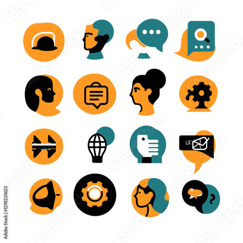 Business Concept Icons Set Illustrating Communication and Development