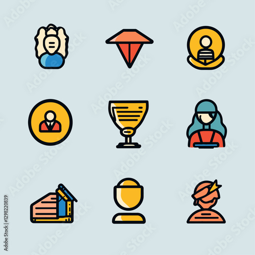 Set of Icons Representing Group, Success, Security, and Identity
