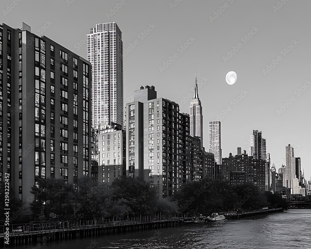 Fototapeta premium NYC Skyline Moonlight River