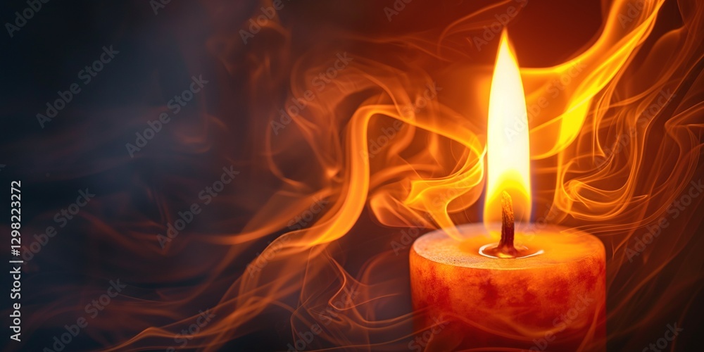 A vibrant flame flickers atop a textured candle, surrounded by swirling wisps of smoke, creating a warm and inviting atmosphere. A vibrant flame flickers atop a textured candle, surrounded by swirling wisps of smoke, creating a warm and inviting atmosphere.