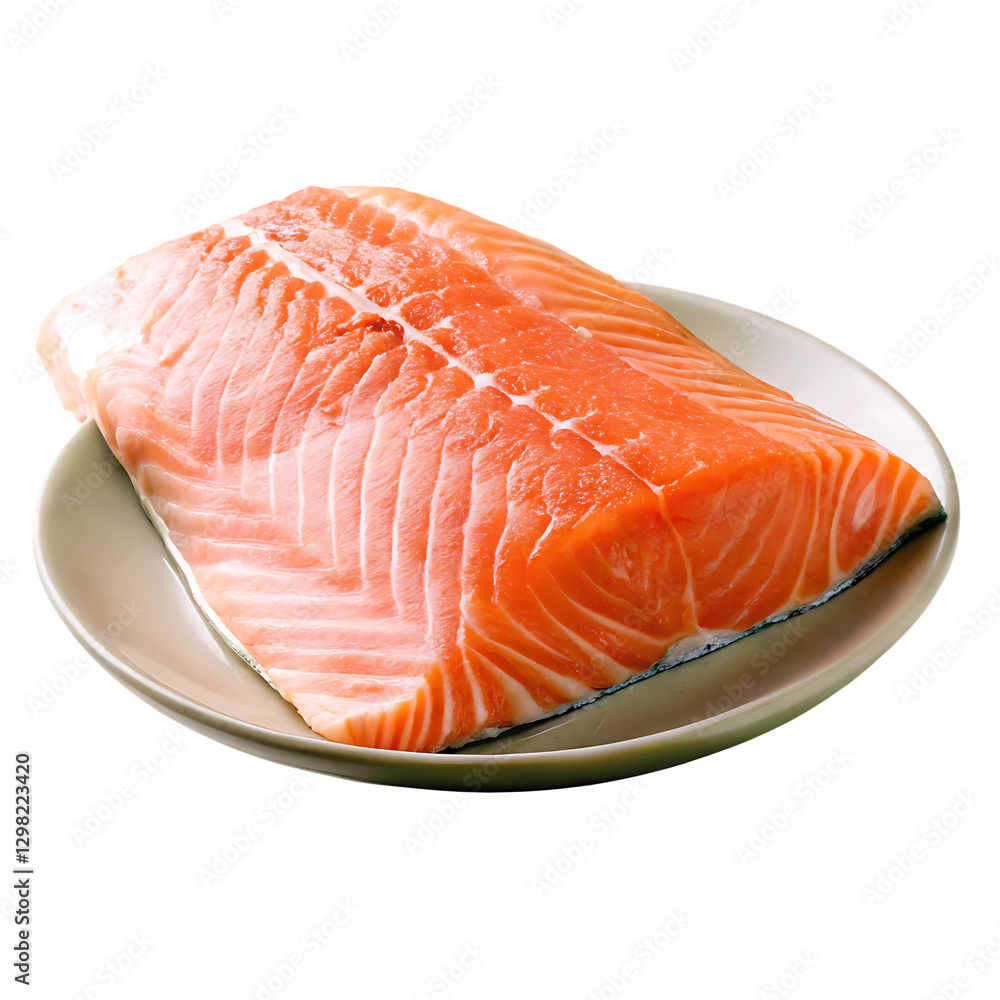 fresh raw salmon fillet on a plate isolated on white background.png fresh raw salmon fillet on a plate isolated on white background.png