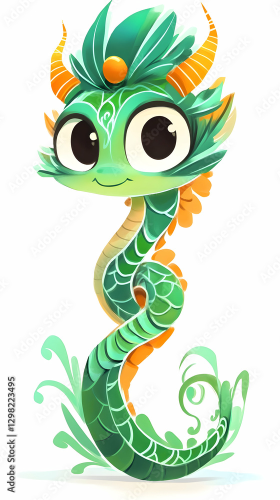 Obraz premium Adorable Green Dragon Illustration