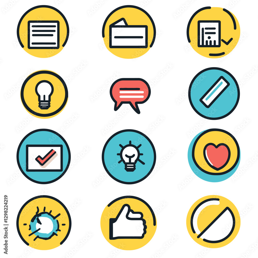 Business Icons Set - Document, Folder, Approval, Idea, Communication Business Icons Set - Document, Folder, Approval, Idea, Communication
