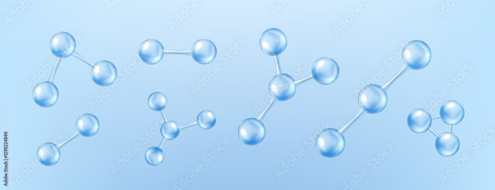 Various translucent blue molecules on a light blue background showcasing different chemical structures. This illustration highlights the simplicity and complexity of molecular formations. Various translucent blue molecules on a light blue background showcasing different chemical structures. This illustration highlights the simplicity and complexity of molecular formations.