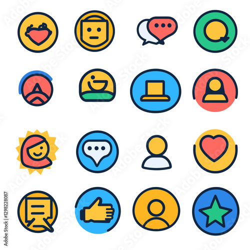 Social Media Modern Icon Set Representing Interaction and Engagement