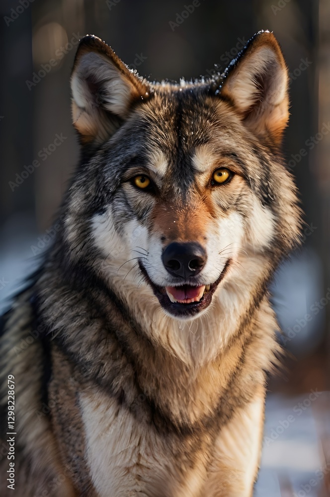 Fierce Wolf Walking Through a Snowy Forest with an Intense Gaze Fierce Wolf Walking Through a Snowy Forest with an Intense Gaze