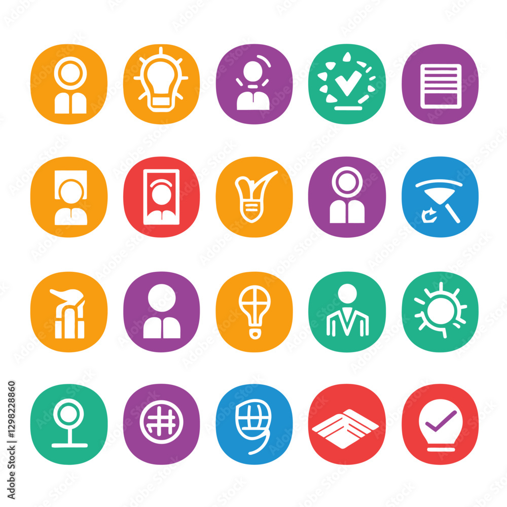 Business Innovation and Communication Pictogram Circle Vector Icon Set Business Innovation and Communication Pictogram Circle Vector Icon Set